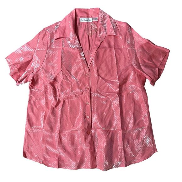 VTG Women's Blue Diamond‎ Plus Short Sleeve Button-Down Blouse in Pink, Size 1X - Picture 2 of 8